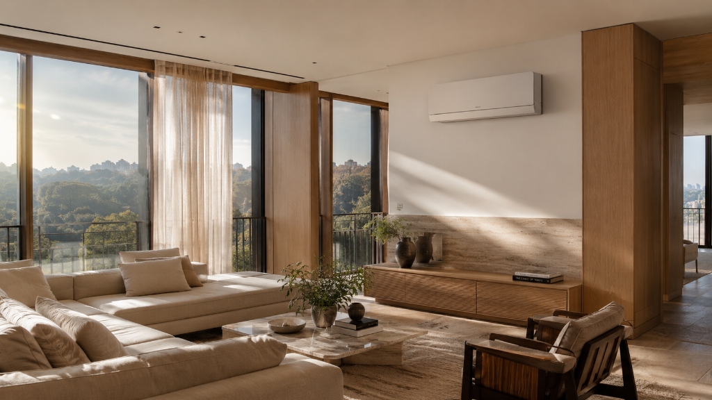 Living de alto padrão climatizado com acabamento impecável